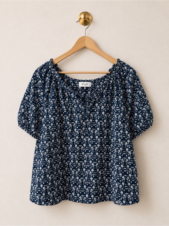 Wyeth by Todd Magill Tops - Wyeth Boutique Small Navy Floral Puff Sleeve Blouse Boho Top (retails for $190)